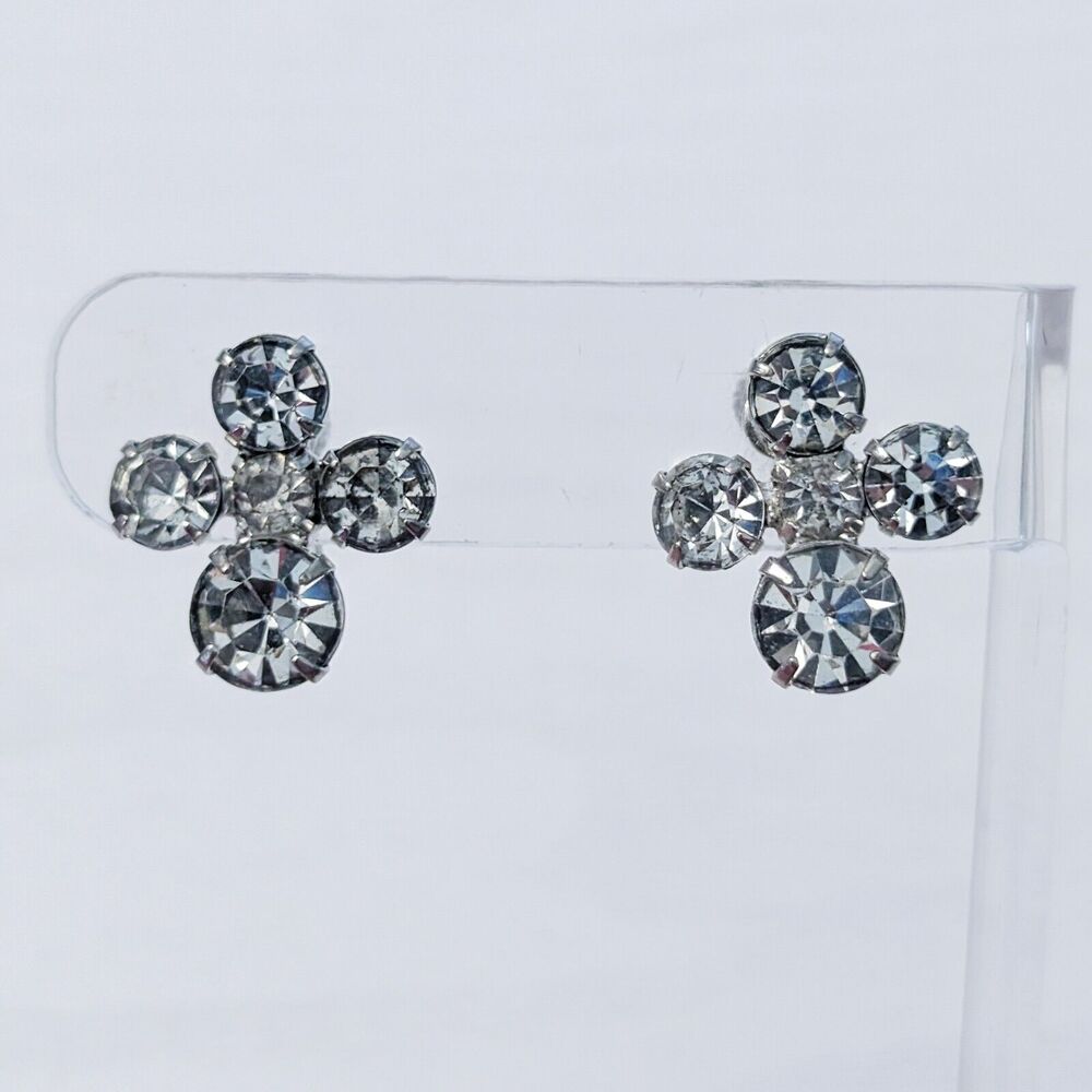Vintage Screw On Earrings - 4 Gems 0.75"